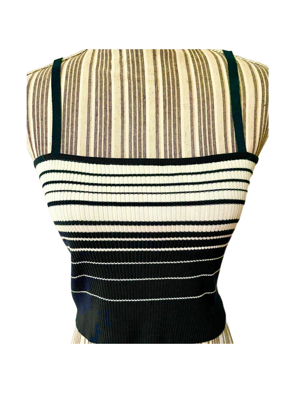NWT SKY & SPARROW green & white tank top with adjustable straps size m